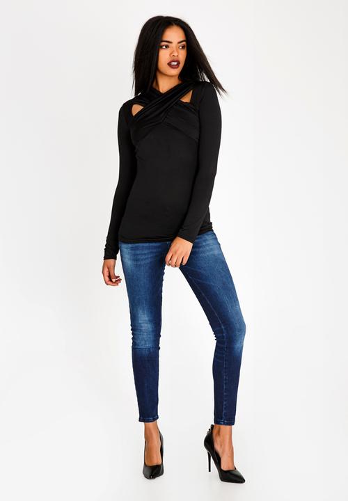 edit - Cut out detail drape top - black 