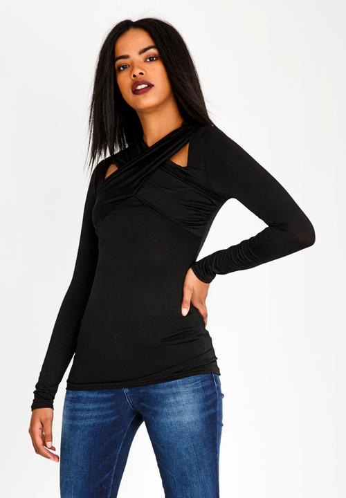 edit - Cut out detail drape top - black 