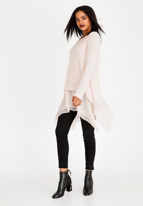 G Couture - Chiffon Hemmed Top Pale Pink
