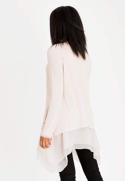 G Couture - Chiffon Hemmed Top Pale Pink