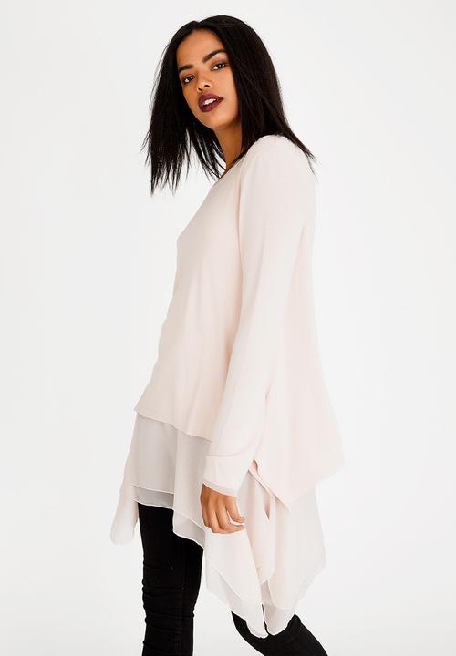 G Couture - Chiffon Hemmed Top Pale Pink