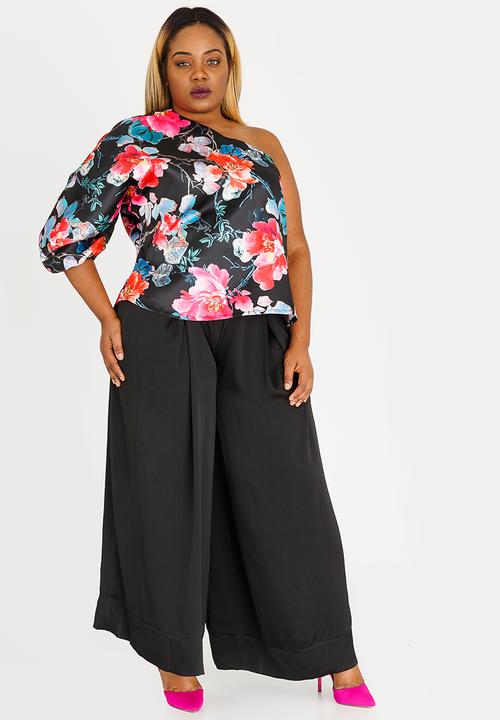 RUFF TUNG - Floral One Shoulder Top Black