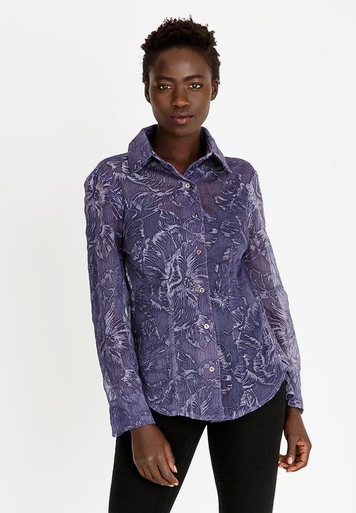 Cheryl Arthur - Embroidered Detail Shirt Blue