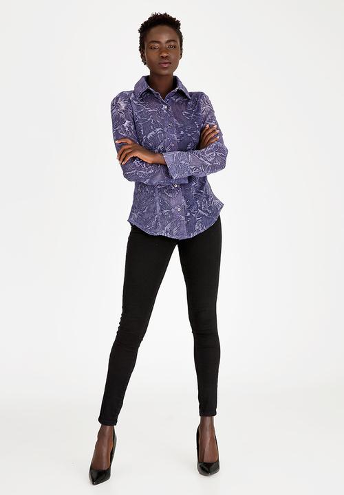 Cheryl Arthur - Embroidered Detail Shirt Blue