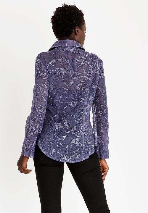 Cheryl Arthur - Embroidered Detail Shirt Blue