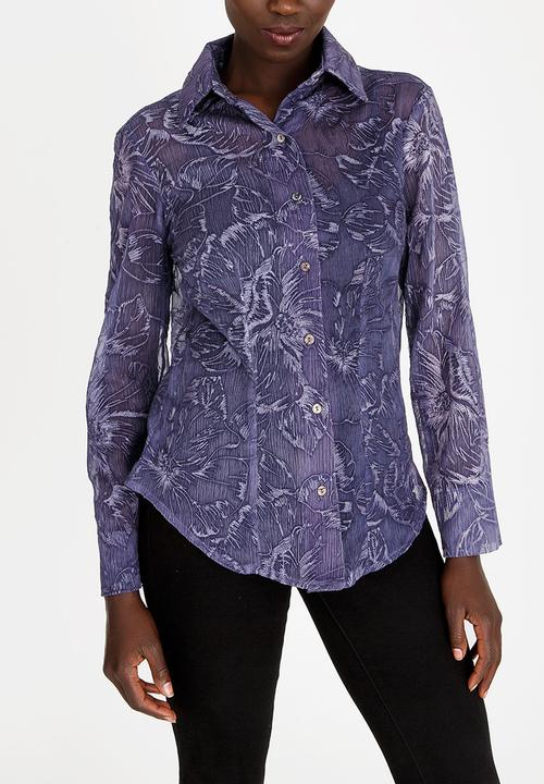 Cheryl Arthur - Embroidered Detail Shirt Blue