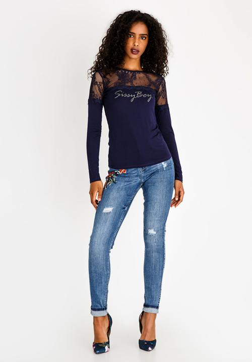 SISSY BOY - Eyelash Lace One Up With Logo Navy