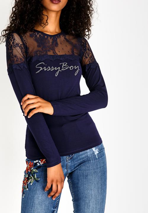 SISSY BOY - Eyelash Lace One Up With Logo Navy
