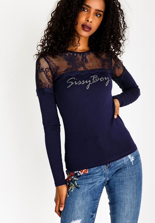 SISSY BOY - Eyelash Lace One Up With Logo Navy