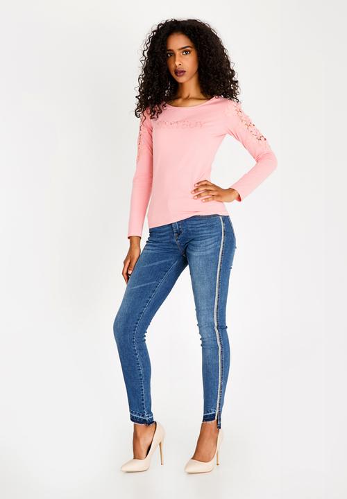 SISSY BOY - Crochet Sleeve Top Mid Pink