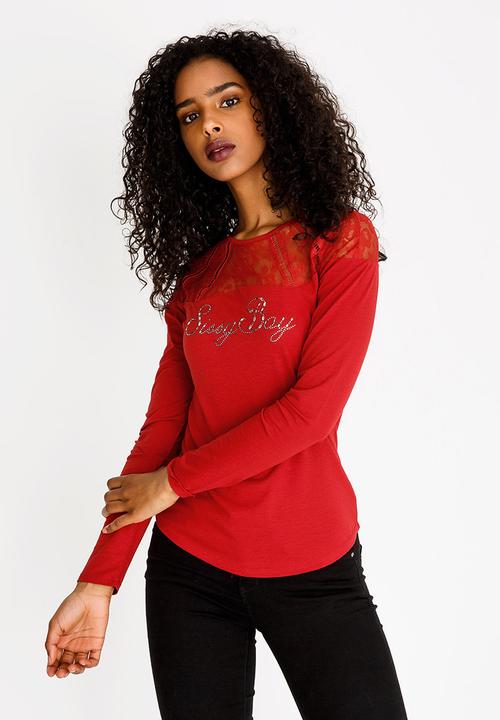 SISSY BOY - Mila Lace Detail Top Dark Red