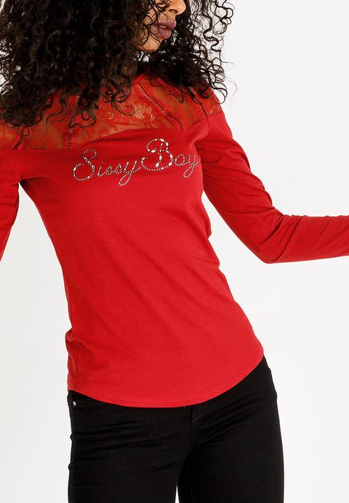 SISSY BOY - Mila Lace Detail Top Dark Red