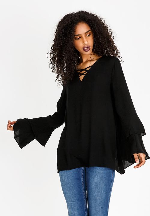 G Couture - Lace-up Detail Top Black