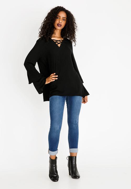 G Couture - Lace-up Detail Top Black
