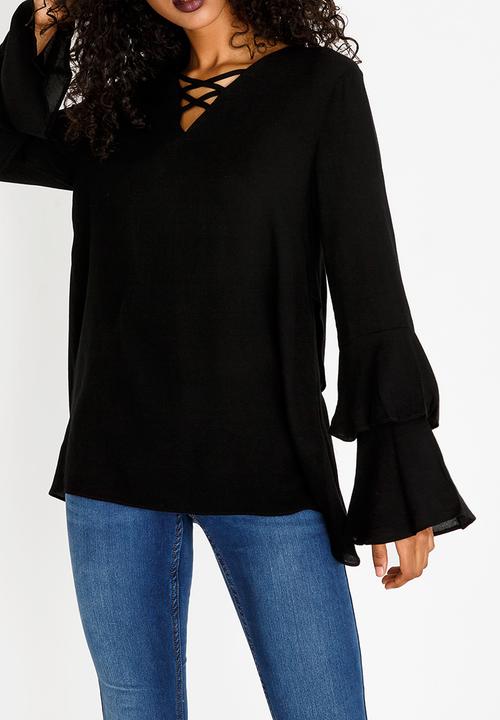 G Couture - Lace-up Detail Top Black