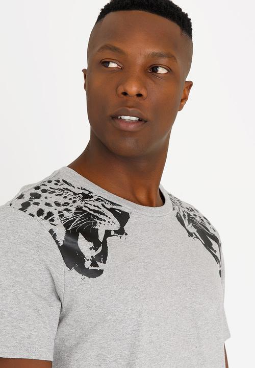 GUESS - Leopard Foil Cotton Tee Grey