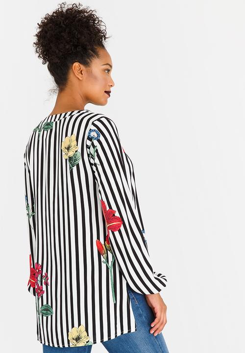 edit Maternity - Striped Tunic with Cut-out Neck Detail Black and White