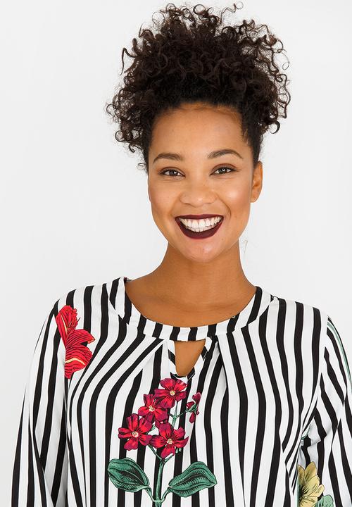 edit Maternity - Striped Tunic with Cut-out Neck Detail Black and White