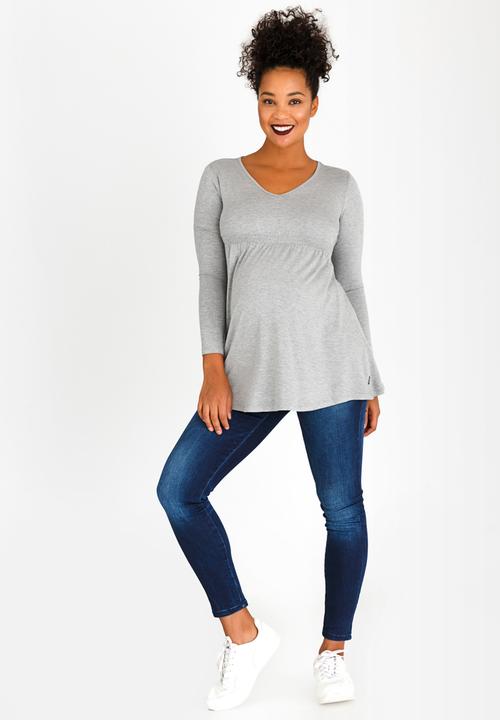Cherry Melon - Longsleeve Underbust Top Grey Melange