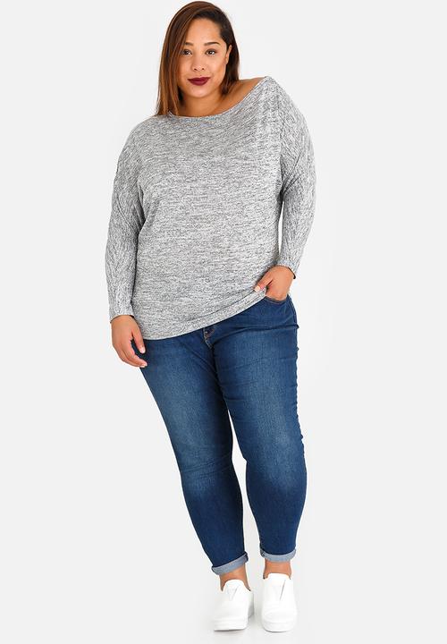edit Plus - Jersey Off the Shoulder Top Pale Grey