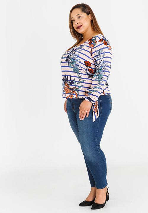 STYLE REPUBLIC PLUS - Sleeve Tie Detail Blouse Multi-colour