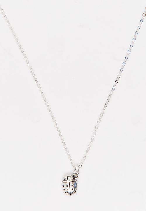 Jewels and Lace - Lady Bug Necklace Silver