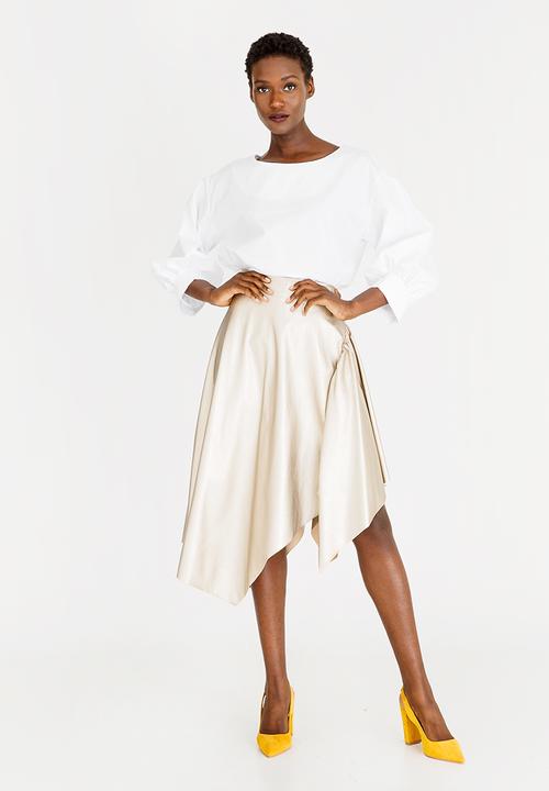 STYLE REPUBLIC - Leather Like Asymmetrical Skirt Gold