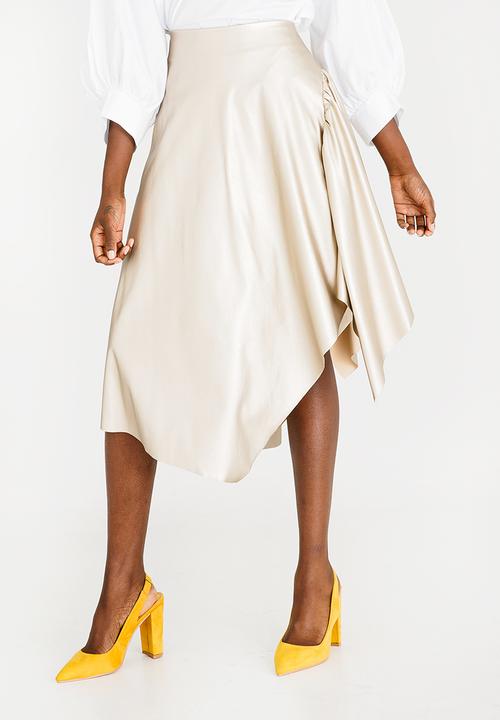 STYLE REPUBLIC - Leather Like Asymmetrical Skirt Gold