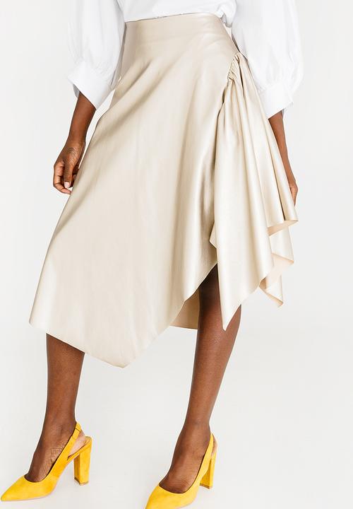 STYLE REPUBLIC - Leather Like Asymmetrical Skirt Gold