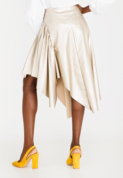 STYLE REPUBLIC - Leather Like Asymmetrical Skirt Gold
