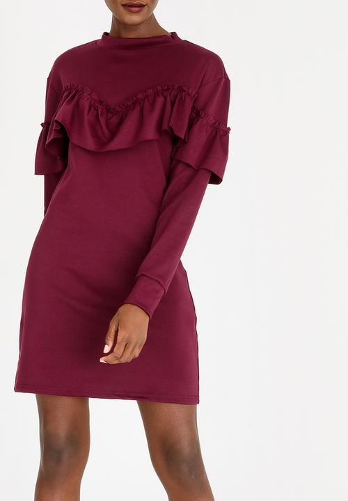 STYLE REPUBLIC - Frill detail dress - burgundy