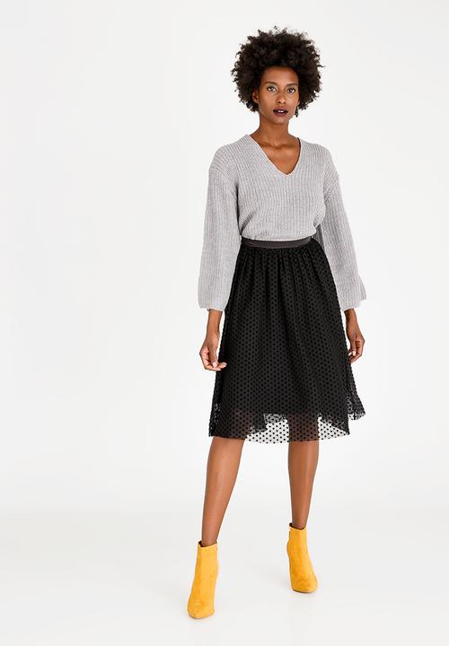 Brave Soul - Spotted Mesh Overlay Skirt Black