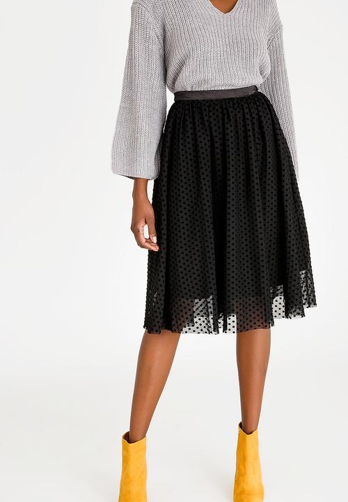 Brave Soul - Spotted Mesh Overlay Skirt Black