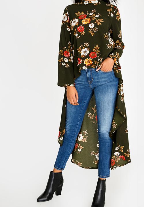 cath.nic - Hi-lo Printed Top Khaki Green