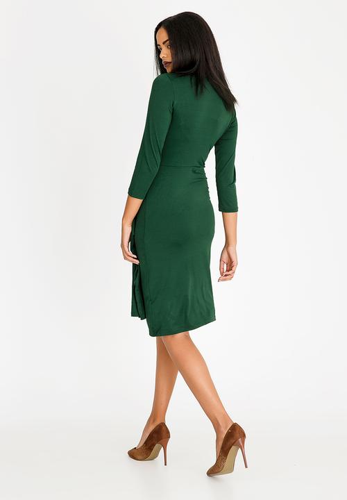 edit - Trim Detail Wrap Over Dress Dark Green
