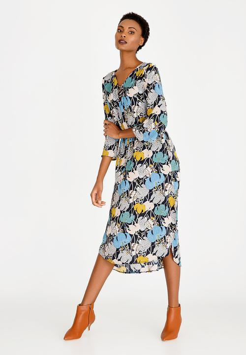 Revenge - Floral Long Sleeve Dress Navy