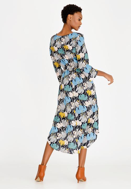 Revenge - Floral Long Sleeve Dress Navy