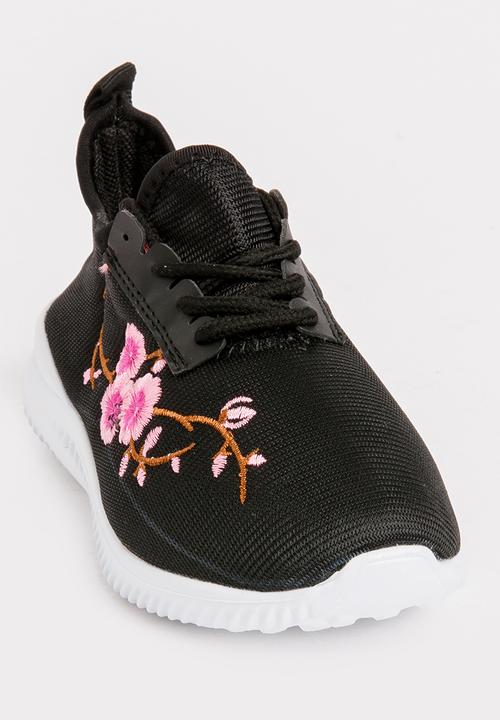 Pop Candy - Embroidered  Lace Up Sneaker Black
