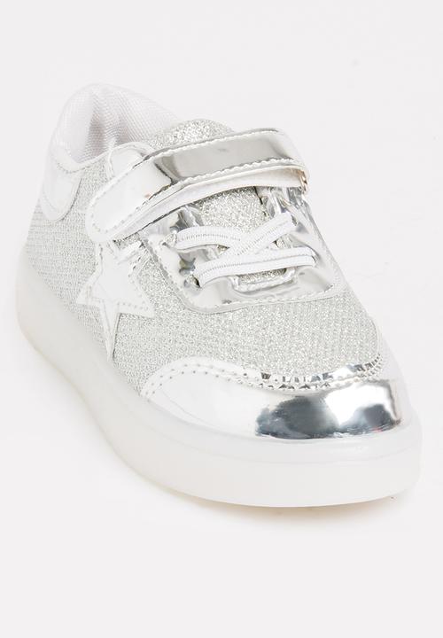 Pop Candy - Velcro Strap Light Up Sneaker Silver