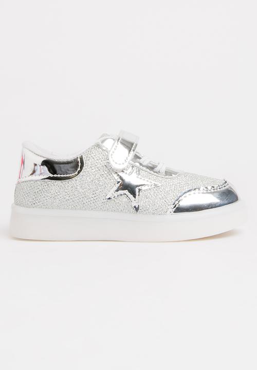 Pop Candy - Velcro Strap Light Up Sneaker Silver