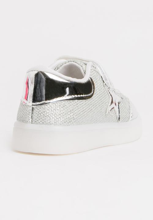 Pop Candy - Velcro Strap Light Up Sneaker Silver