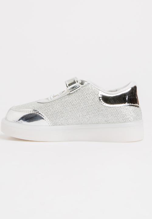 Pop Candy - Velcro Strap Light Up Sneaker Silver