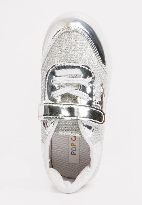 Pop Candy - Velcro Strap Light Up Sneaker Silver