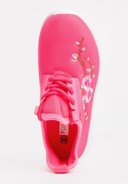 Pop Candy - Embroidered  Lace Up Sneaker Mid Pink
