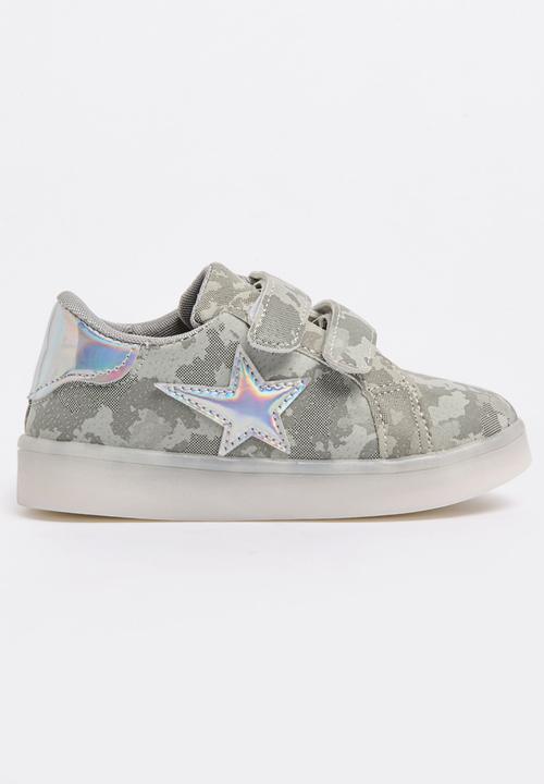 Pop Candy - Velcro Strap Light Up Sneaker Grey