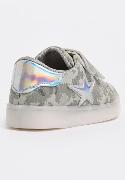Pop Candy - Velcro Strap Light Up Sneaker Grey