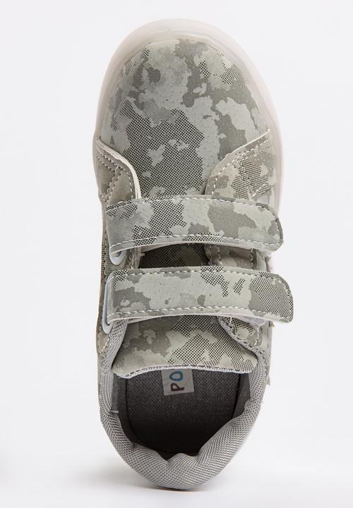Pop Candy - Velcro Strap Light Up Sneaker Grey