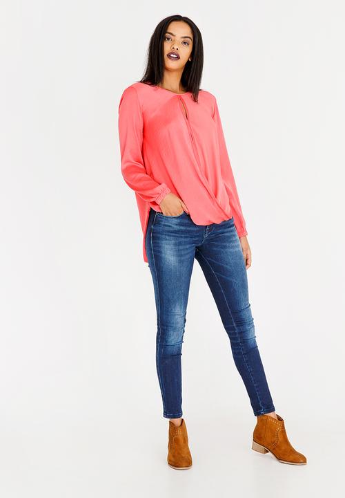 edit - Wrap Over Blouse Coral