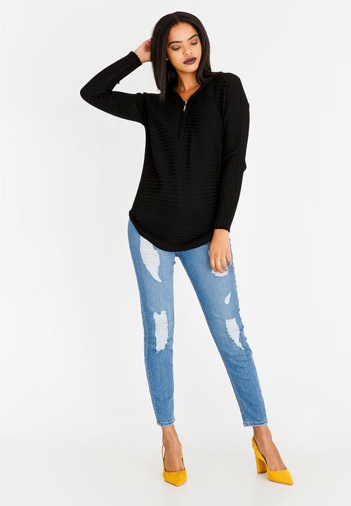 Revenge - Zip Detail Top Black