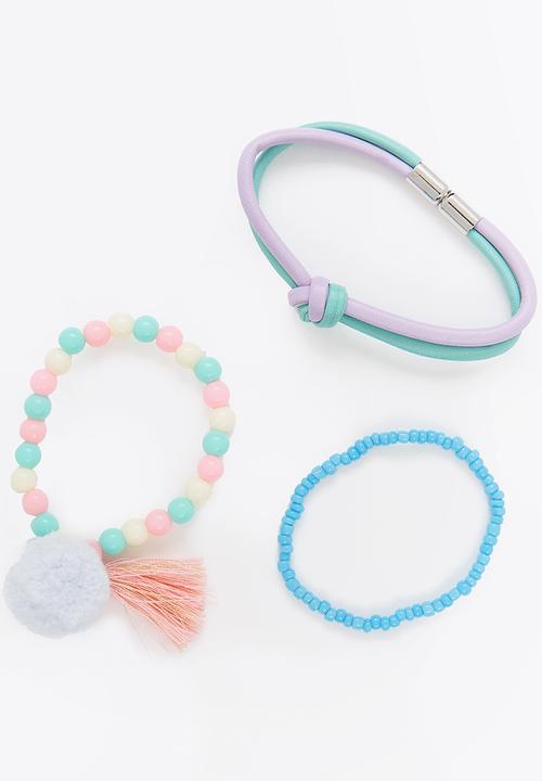 Jewels and Lace - Pom Pom Bracelet Set Multi-colour